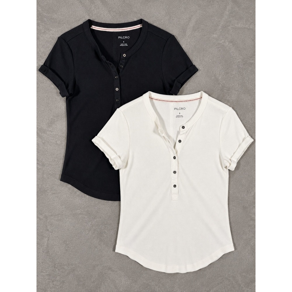 Pilcro Henley Shirt Lot Of 2 Womens Small Black White Ribbed Button Front